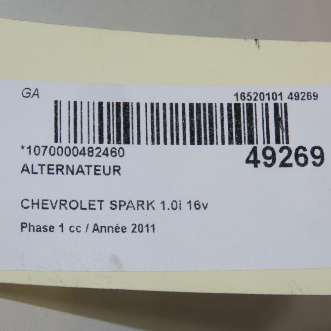 Alternateur occasion CHEVROLET SPARK Phase 1 01-2010->09-2012 1.0i 16v 68ch 96843503 8