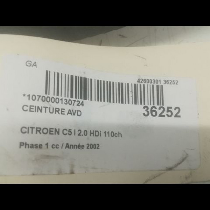 Ceinture avant droite occasion CITROEN C5 I Phase 1 03-2001->09-2004 2.0 HDi 110ch 8974TK 5