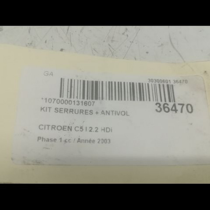 Kit serrures + antivol occasion CITROEN C5 I Phase 1 03-2001->09-2004 2.2 HDi 4162Z0 4