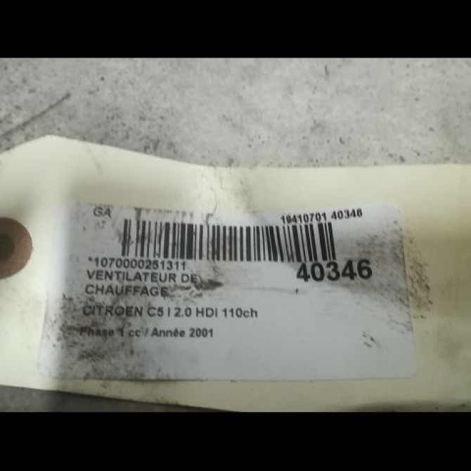 Ventilateur de chauffage occasion CITROEN C5 I Phase 1 03-2001->09-2004 2.0 HDi 110ch 6441N7 3