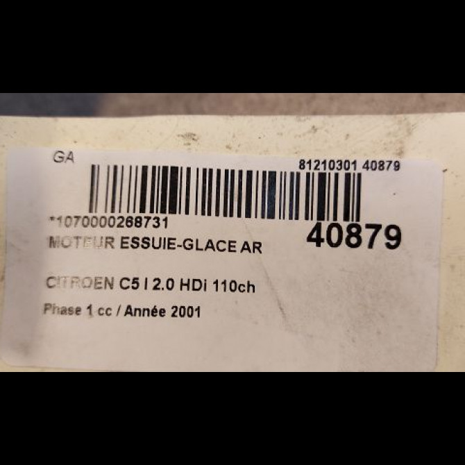 Moteur essuie-glace arrière occasion CITROEN C5 I Phase 1 03-2001->09-2004 2.0 HDi 110ch 6405K1 3