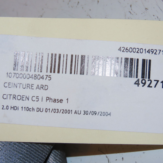 Ceinture arrière droite occasion CITROEN C5 I Phase 1 03-2001->09-2004 2.0 HDi 110ch 8974KE 3