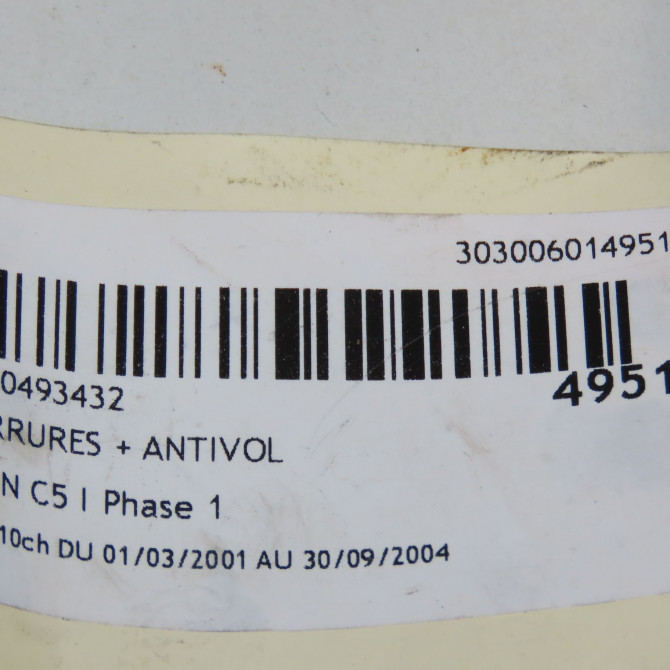 Kit serrures + antivol occasion CITROEN C5 I Phase 1 03-2001->09-2004 2.0 HDi 110ch 4162Z0 5