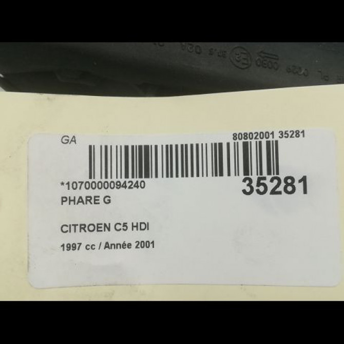 Phare gauche occasion CITROEN C5 I Phase 1 03-2001->09-2004 2.0 HDi 110ch 6204X2 3