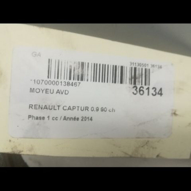 Moyeu avd occasion RENAULT CAPTUR Phase 1 02-2013->... 0.9 90 ch 402104249R 3