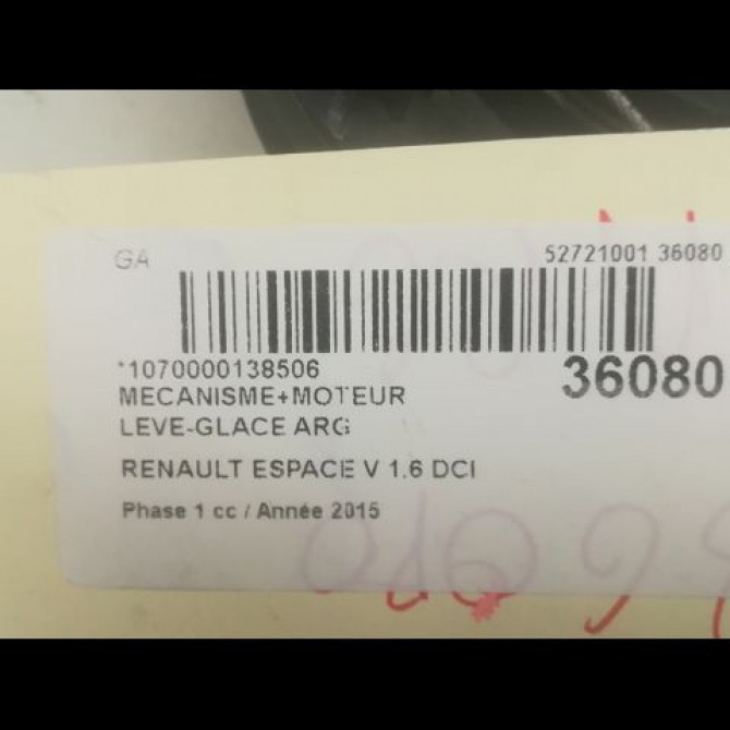 Mecanisme+moteur leve-glace arg occasion RENAULT ESPACE V Phase 1 02-2015->... 1.6 DCI 160ch 827210154R 4