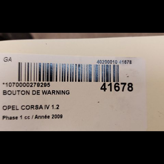 Bouton de warning occasion OPEL CORSA IV Phase 1 09-2006->12-2010 1.2 TWINPORT 80ch 3