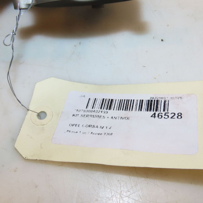 Kit serrures + antivol occasion OPEL CORSA IV Phase 1 09-2006->12-2010 1.2 TWINPORT 80ch 4