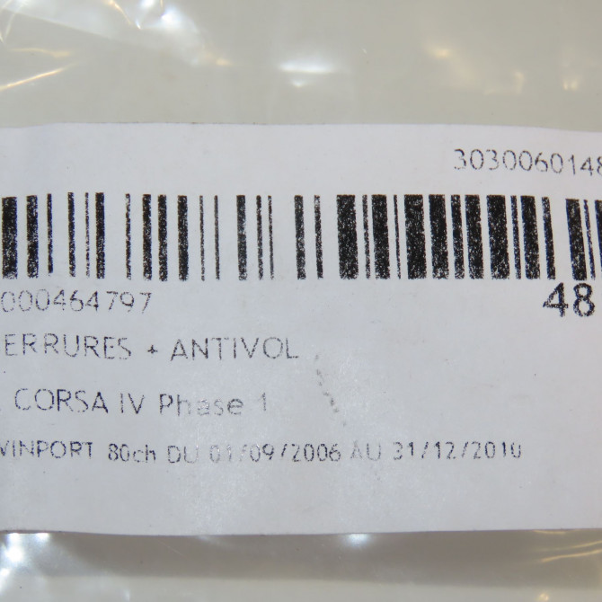 Kit serrures + antivol occasion OPEL CORSA IV Phase 1 09-2006->12-2010 1.2 TWINPORT 80ch 5