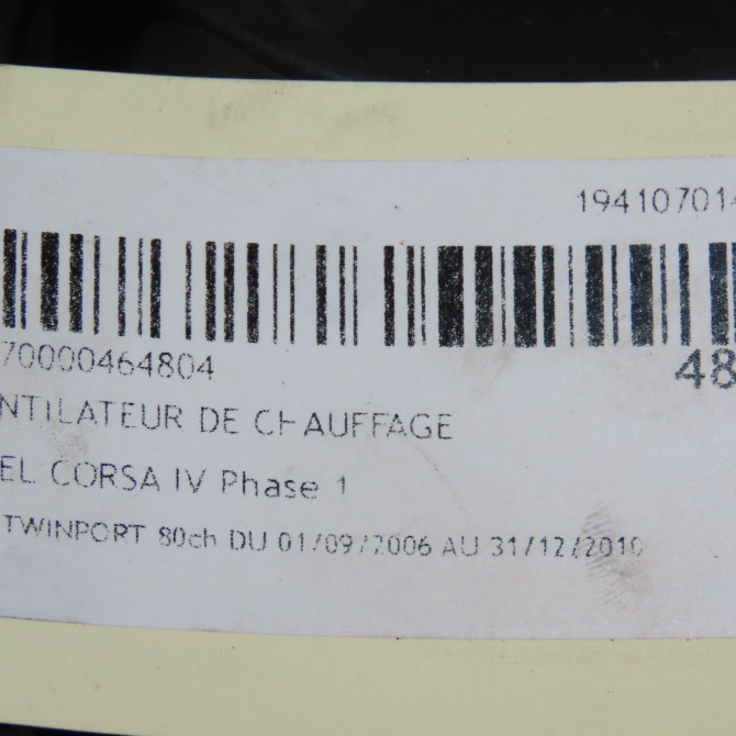 Ventilateur de chauffage occasion OPEL CORSA IV Phase 1 09-2006->12-2010 1.2 TWINPORT 80ch 55702442 5