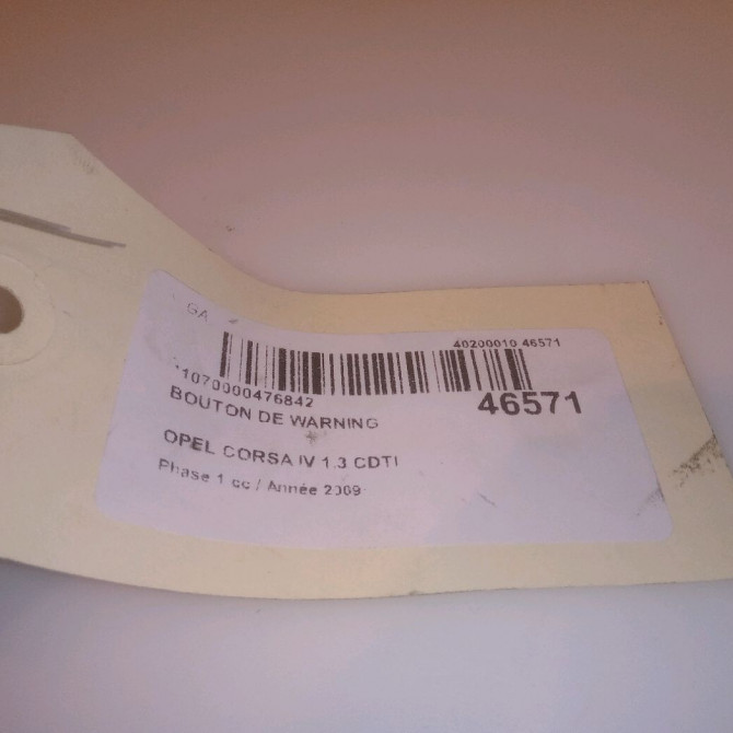 Bouton de warning occasion OPEL CORSA IV Phase 1 09-2006->12-2010 1.3 CDTI 75ch 4