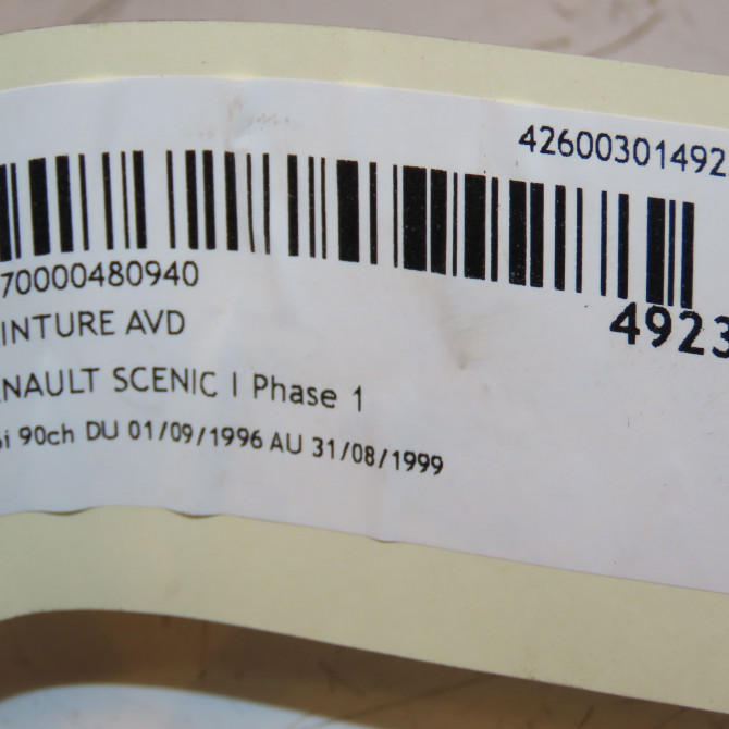 Ceinture avant droite occasion RENAULT SCENIC I Phase 1 09-1996->08-1999 1.6i 90ch 7700432478 3