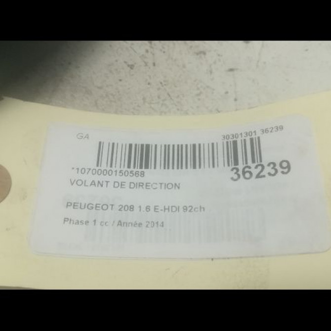 Volant de direction occasion PEUGEOT 208 208 Phase 1 2012-03-01->2015-09-30 1.6 E-HDI 92ch 96728292ZD 3