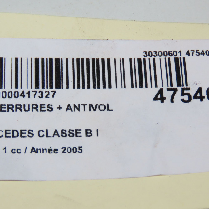 Kit serrures + antivol occasion MERCEDES CLASSE B I Phase 1 06-2005->04-2008 B200CDI 140ch 6