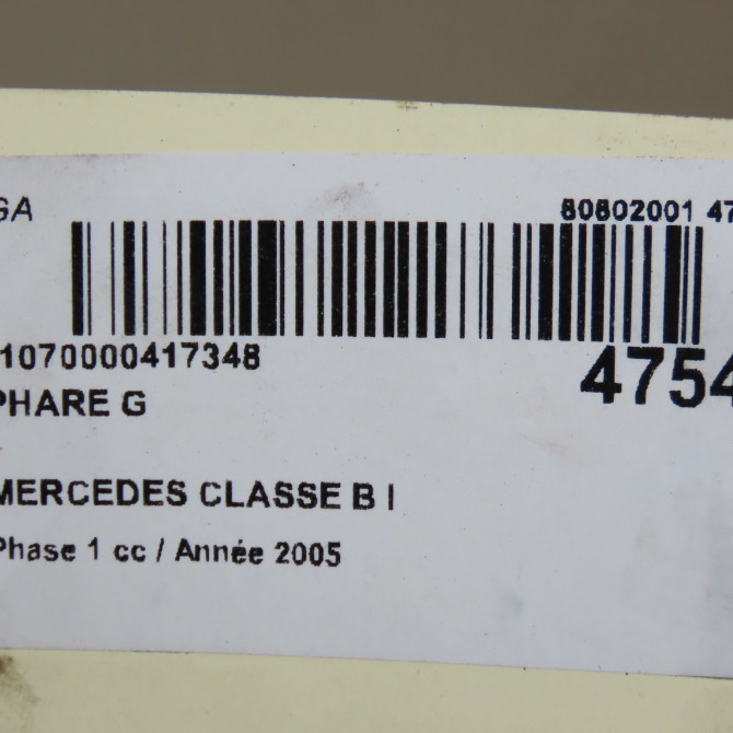 Phare gauche occasion MERCEDES CLASSE B I Phase 1 06-2005->04-2008 B200CDI 140ch 1698202561 5