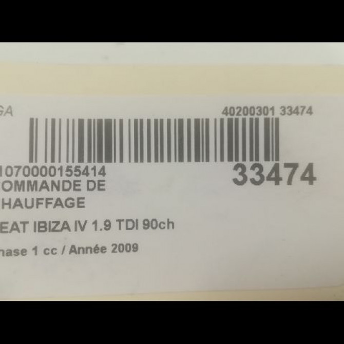 Commande de chauffage occasion SEAT IBIZA IV Phase 1 05-2008->01-2012 1.9 TDI 90ch 6J0820043DNEE 3