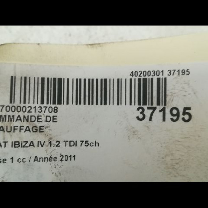 Commande de chauffage occasion SEAT IBIZA IV Phase 1 05-2008->01-2012 1.2 TDI 75ch 6J0820043DNEE 3