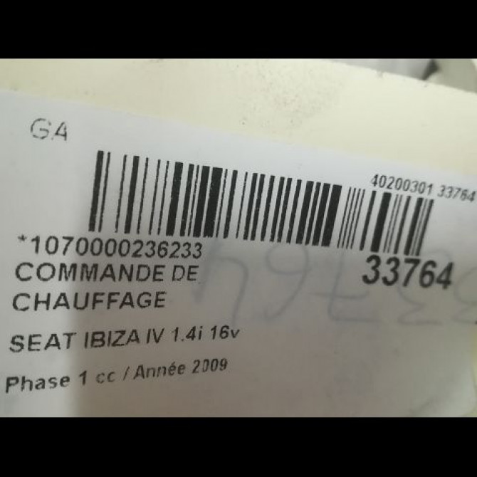 Commande de chauffage occasion SEAT IBIZA IV Phase 1 05-2008->01-2012 1.4i 16v 6J0820043DNEE 3