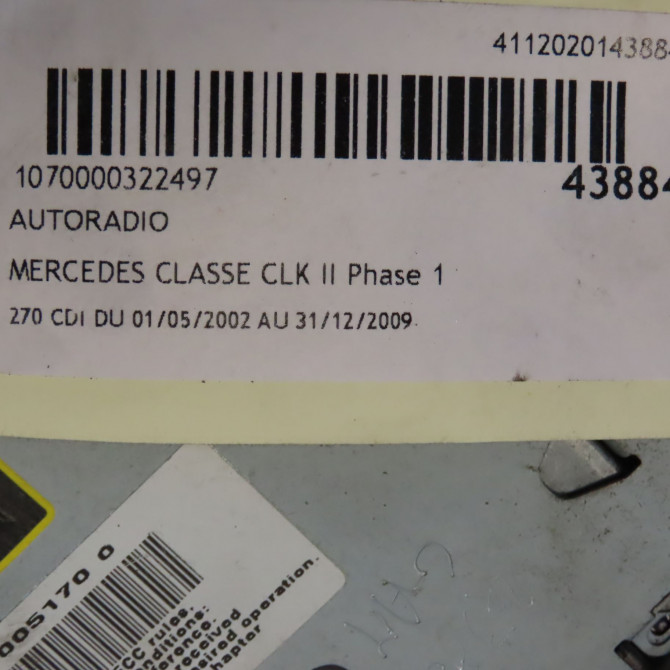 Autoradio occasion MERCEDES CLASSE CLK II Phase 1 05-2002->12-2009 270 CDI 2098203789 7