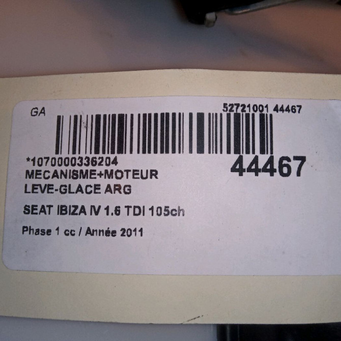 Mecanisme+moteur leve-glace arg occasion SEAT IBIZA IV Phase 1 05-2008->01-2012 1.6 TDI 105ch 6J4839461A 4
