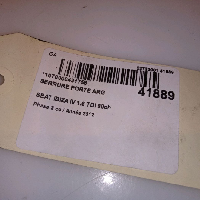 Serrure porte arg occasion SEAT IBIZA IV IBIZA IV Phase 2 2012-02-01->2016-03-31 1.6 TDI 90ch 6J0839015J 4