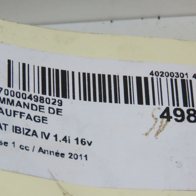 Commande de chauffage occasion SEAT IBIZA IV Phase 1 05-2008->01-2012 1.4i 16v 6J0820043DNEE 5