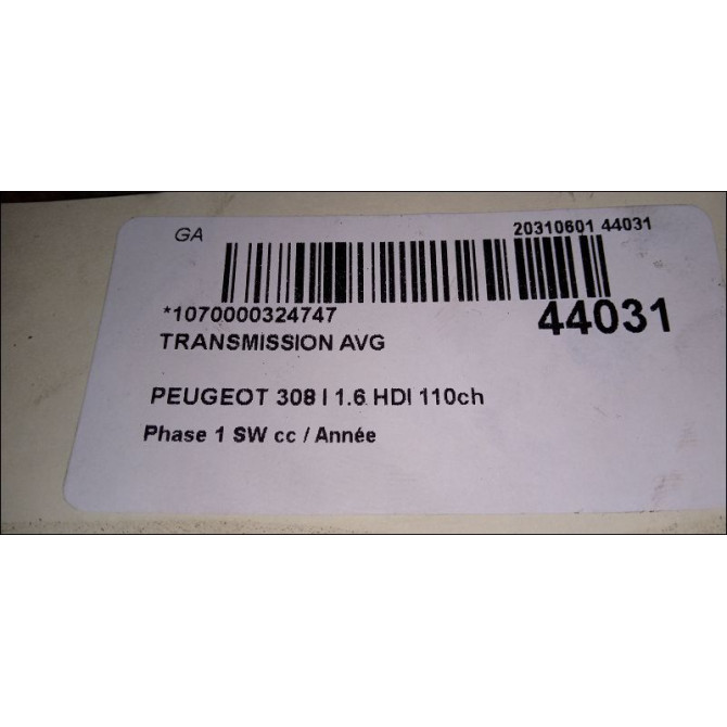 Transmission avant gauche occasion PEUGEOT 308 I Phase 1 SW 05-2008->03-2011 1.6 HDI 110ch 3272PZ 2