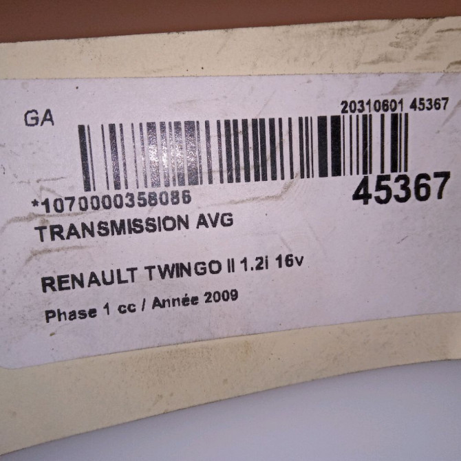 Transmission avant gauche occasion RENAULT TWINGO II Phase 1 06-2007->11-2011 1.2i 16v 75ch 391012385R 3