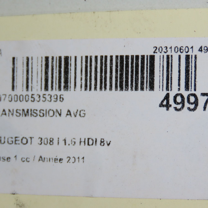 Transmission avant gauche occasion PEUGEOT 308 I Phase 1 09-2007->03-2011 1.6 HDI 8v 112ch 3272PZ 5