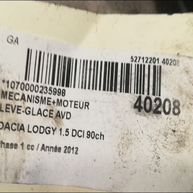 Mecanisme + moteur lève-glace avant droit occasion DACIA LODGY Phase 1 01-2012->... 1.5 DCI 90ch 807209071R 3