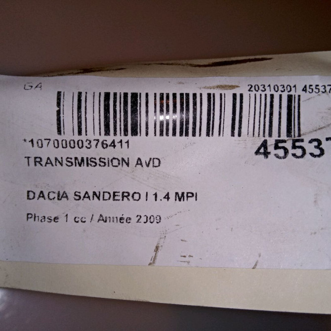 Transmission avant droite occasion DACIA SANDERO I Phase 1 06-2008->10-2012 1.4 MPI 75ch 8200985007 3