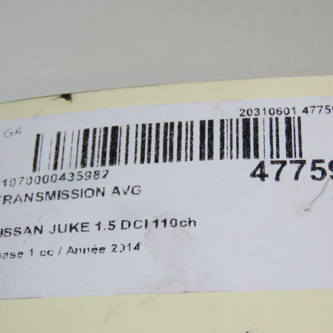 Transmission avant gauche occasion NISSAN JUKE Phase 1 09-2010->... 1.5 DCI 110ch 391011KC0A 6
