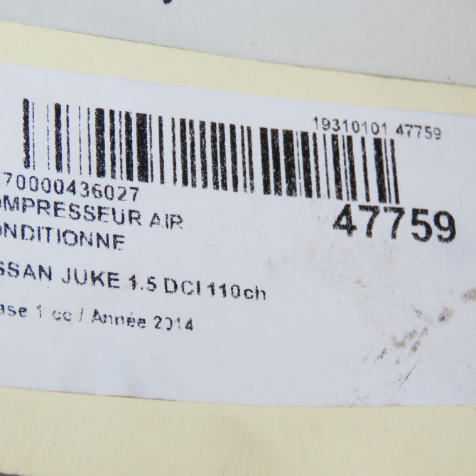 Compresseur air conditionne occasion NISSAN JUKE Phase 1 09-2010->... 1.5 DCI 110ch 6