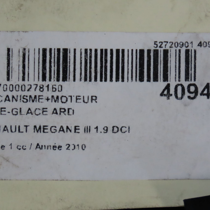Mecanisme+moteur leve-glace ard occasion RENAULT MEGANE III Phase 1 11-2008->01-2012 1.9 DCI 130ch 827201508R 8