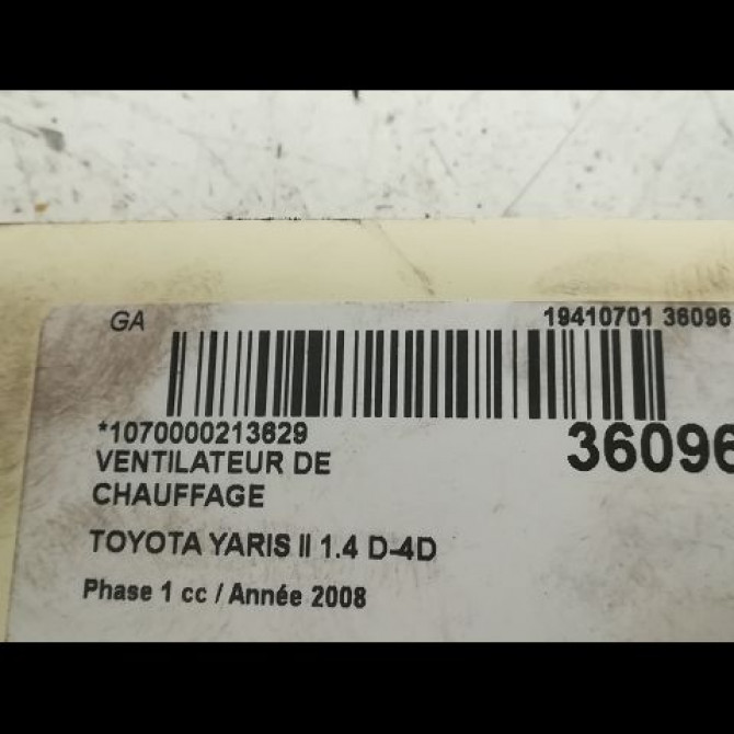 Ventilateur de chauffage occasion TOYOTA YARIS II Phase 1 12-2005->11-2009 1.4 D-4D 3