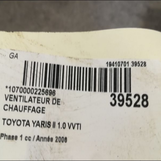 Ventilateur de chauffage occasion TOYOTA YARIS II Phase 1 12-2005->11-2009 1.0 VVTI 3