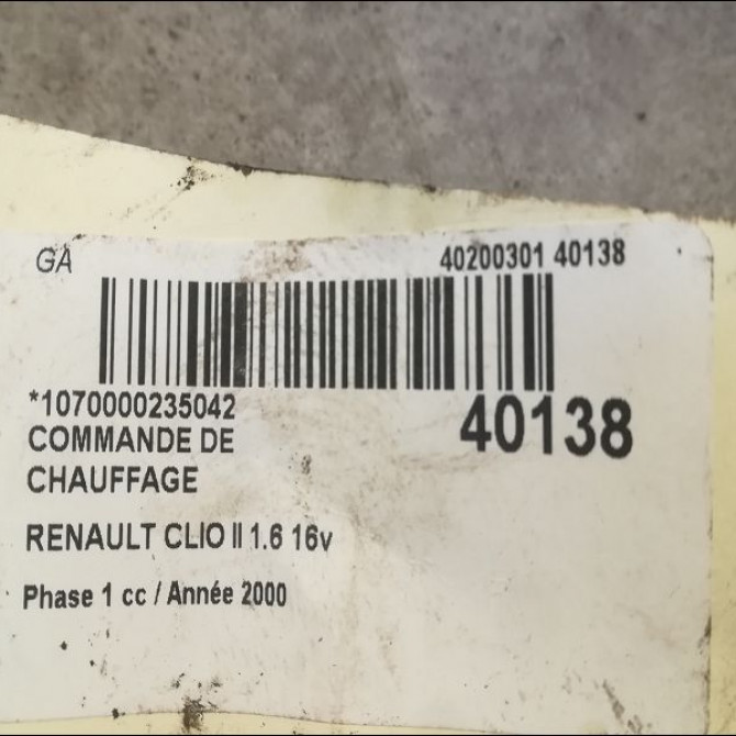Commande de chauffage occasion RENAULT CLIO II Phase 1 03-1998->06-2001 1.6 16v 3