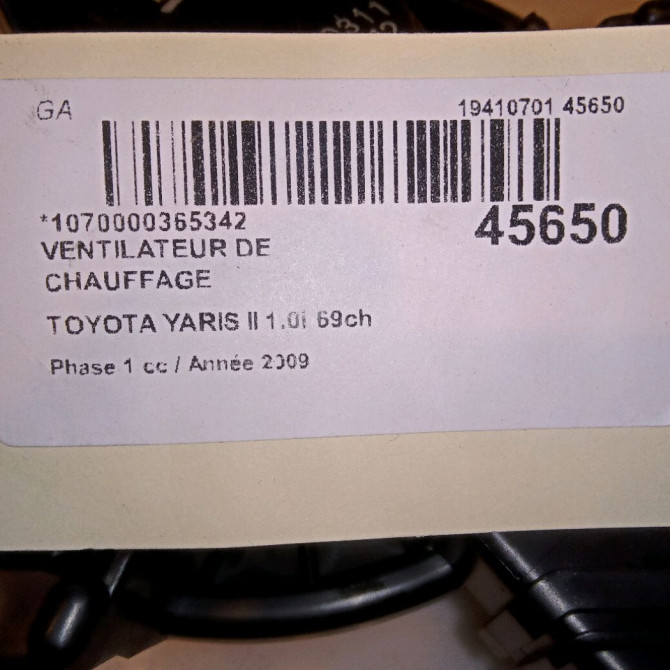 Ventilateur de chauffage occasion TOYOTA YARIS II Phase 1 12-2005->11-2009 1.0i 69ch 4