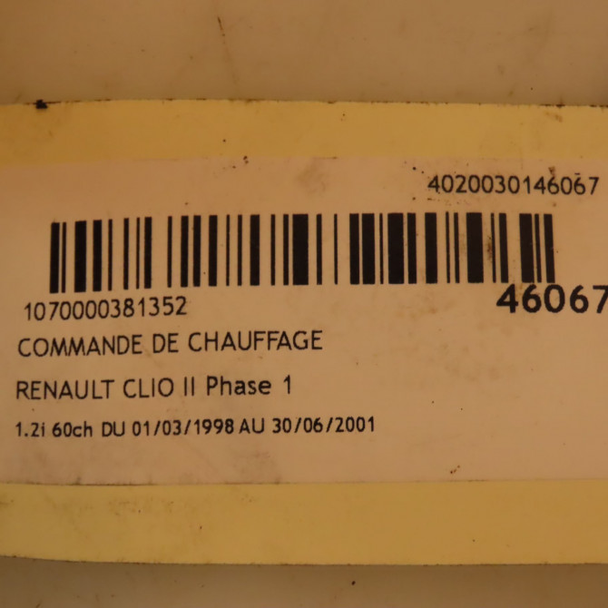 Commande de chauffage occasion RENAULT CLIO II Phase 1 03-1998->06-2001 1.2i 60ch 7701051261 4