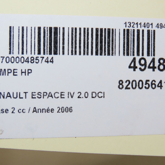 Pompe hp occasion RENAULT ESPACE IV Phase 2 03-2006->07-2012 2.0 DCI 150ch 8200803375 7