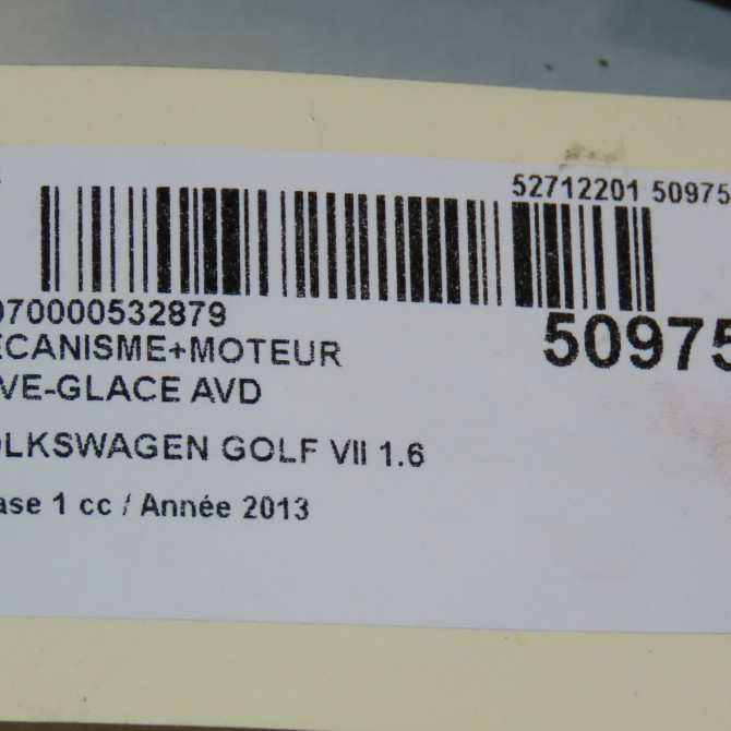 Mecanisme + moteur lève-glace avant droit occasion VOLKSWAGEN GOLF VII GOLF VII Phase 1 2012-10-01->2017-06-30 1.6 TDI 105ch 5G4837462H 8