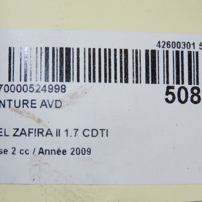 Ceinture avant droite occasion OPEL ZAFIRA II Phase 2 01-2008->12-2014 1.7 CDTI 125ch 13296206 5