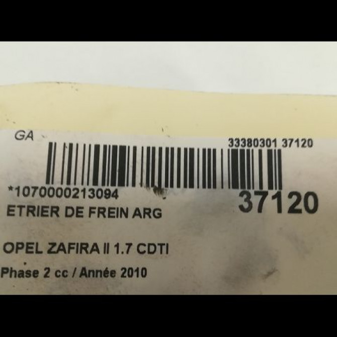 Etrier de frein arrière gauche occasion OPEL ZAFIRA II Phase 2 01-2008->12-2014 1.7 CDTI 125ch 93183696 3