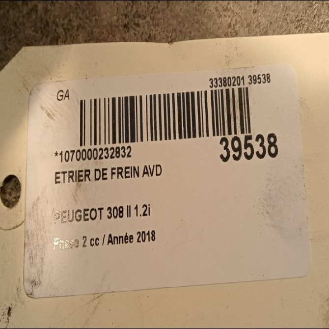 Etrier de frein avant droit occasion PEUGEOT 308 II 308 II Phase 2 2017-04-01-> 1.2i PureTech 130ch 1610428280 2