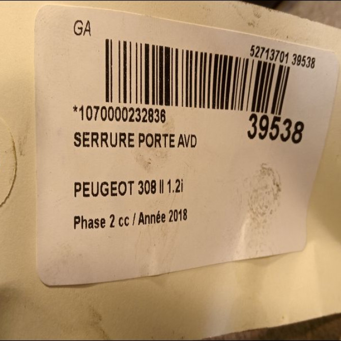 Serrure porte avd occasion PEUGEOT 308 II 308 II Phase 2 2017-04-01-> 1.2i PureTech 130ch 9810309380 2