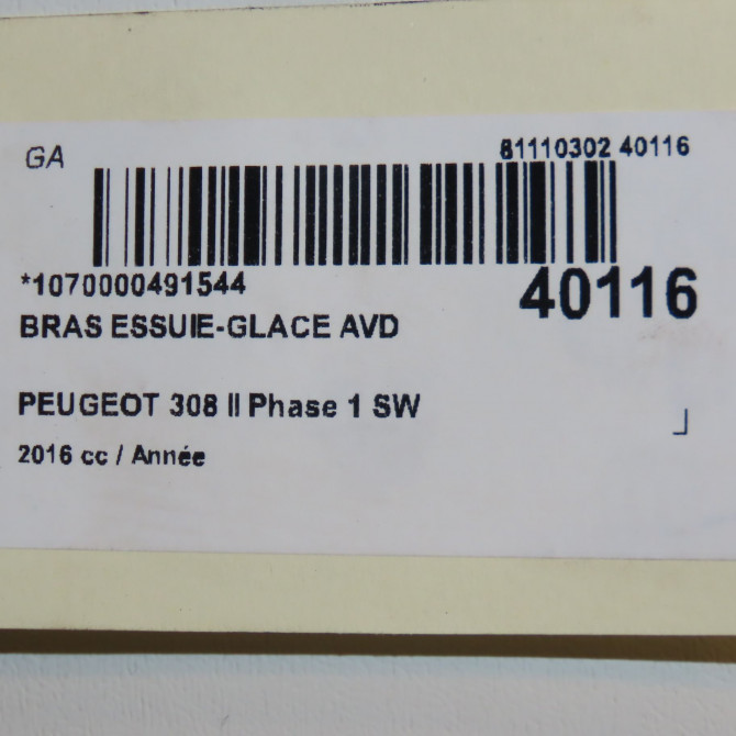 Bras essuie-glace avant droit occasion PEUGEOT 308 II Phase 1 SW 02-2014->08-2017 1610670580 3