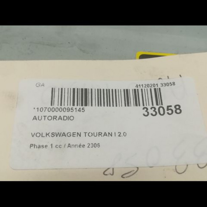 Autoradio occasion VOLKSWAGEN TOURAN I Phase 1 03-2003->12-2006 2.0 TDI 136ch 3