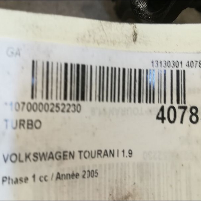 Turbo occasion VOLKSWAGEN TOURAN I Phase 1 03-2003->12-2006 1.9 TDI 105ch 4