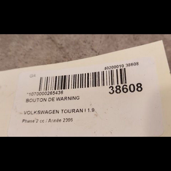 Bouton de warning occasion VOLKSWAGEN TOURAN I Phase 2 11-2006->09-2010 1.9 TDI 105ch 1T0953509B 2