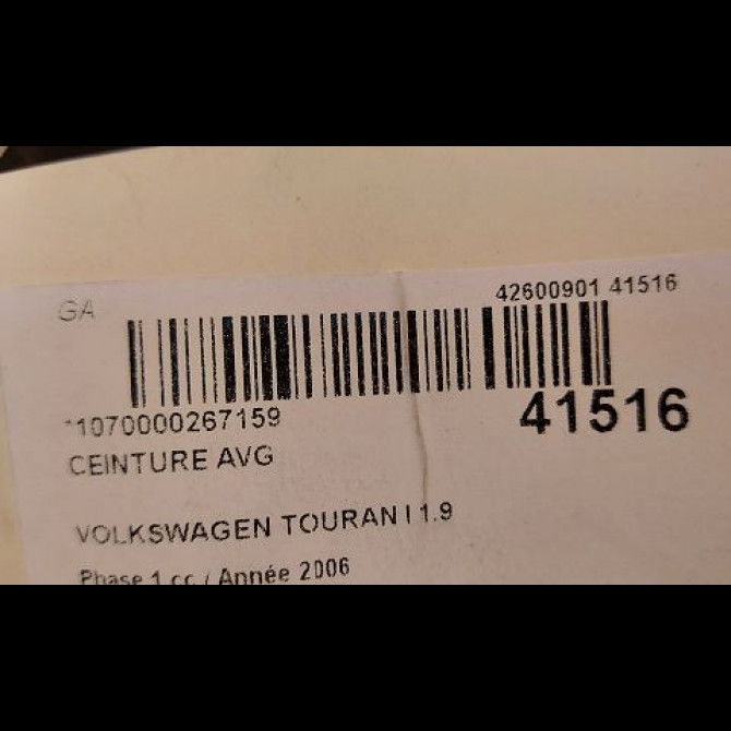 Ceinture avant gauche occasion VOLKSWAGEN TOURAN I Phase 1 03-2003->12-2006 1.9 TDI 105ch 1T1857705CRAA 3